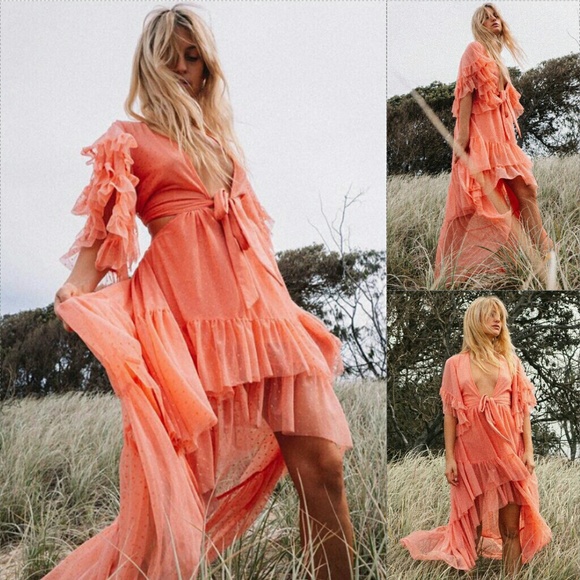 New spell designs grace cutout tulle gown peach M - Picture 5 of 9